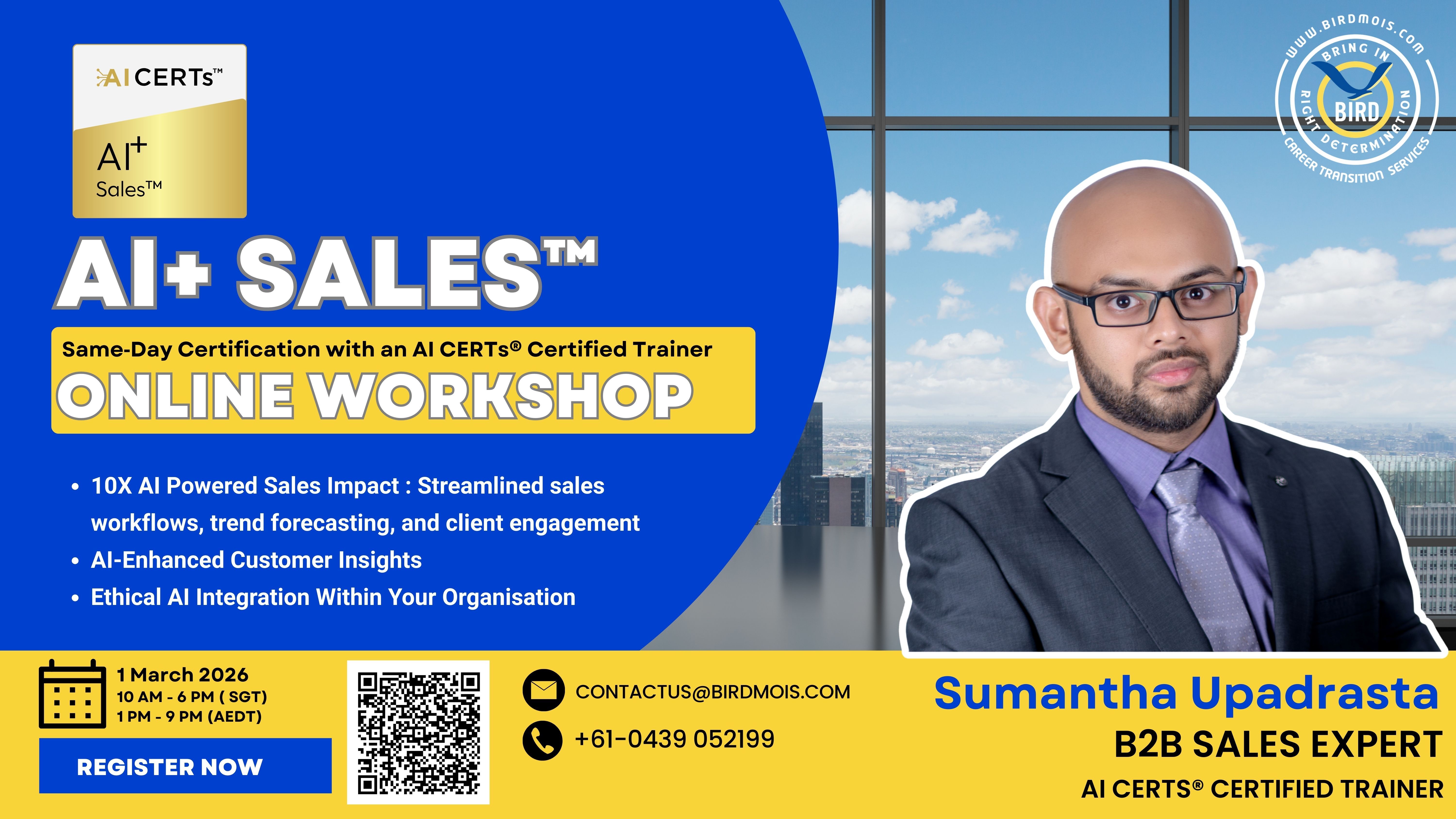 SIGN UP NOW! 1 Mar'26 -  AI+ Sales™  Certification in a Day. Introductory Price of  USD 399 only!