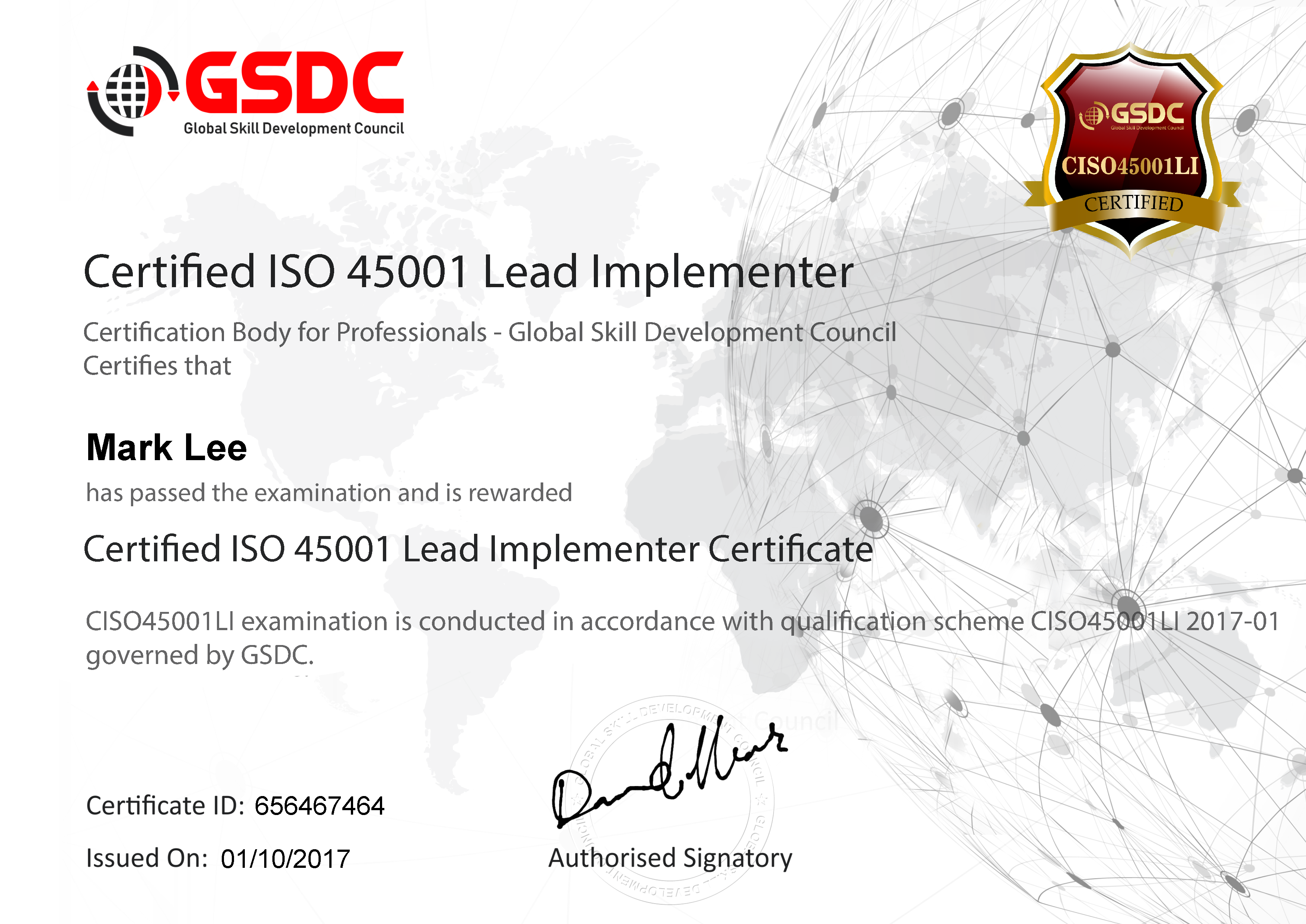 Certified ISO 45001 Lead Implementer